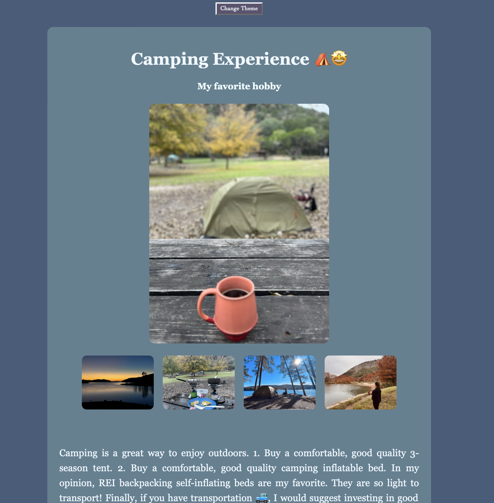 A screenshot of a camping website with a color contrast button.